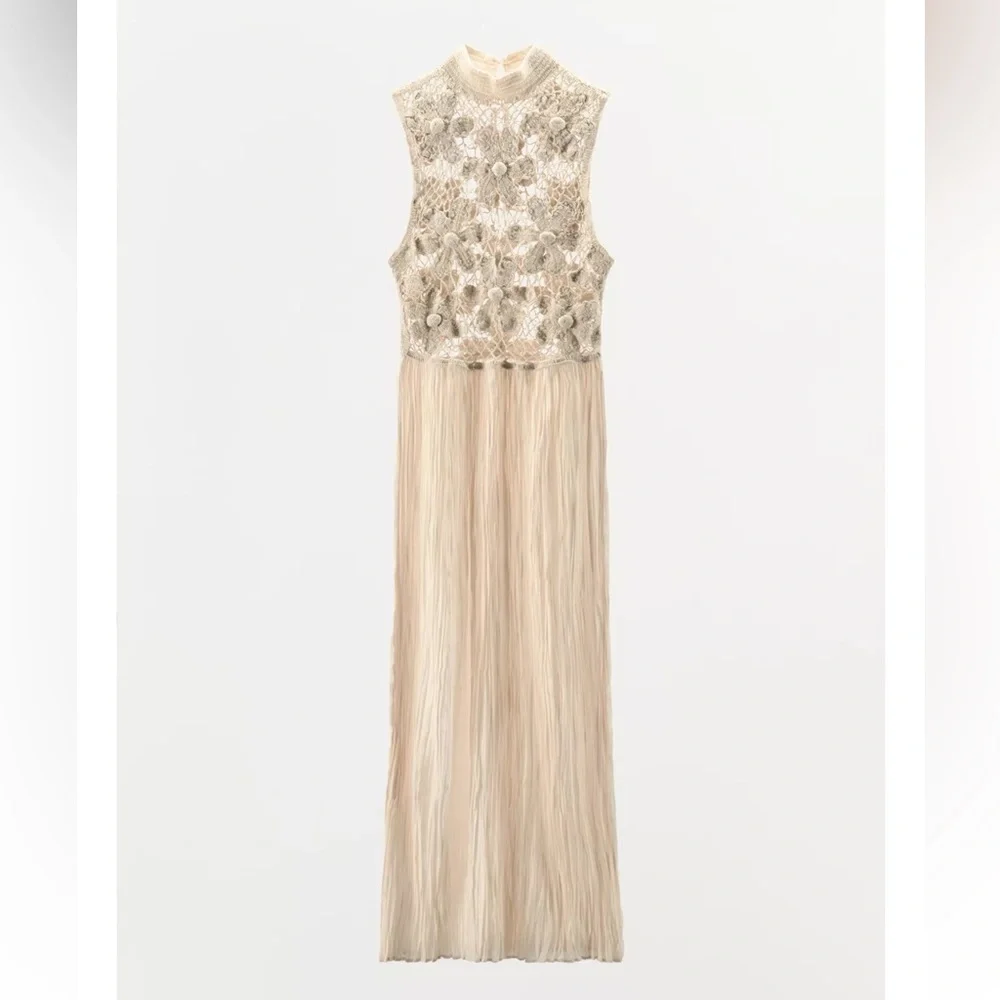 Zara Floral Embroidery Combination Dress - Picture 10 of 11
